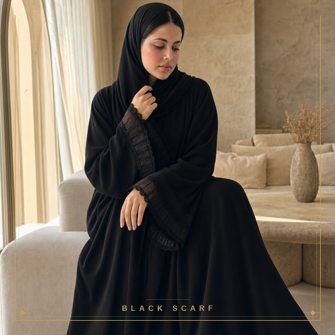 Elegant One-Sleeve Lace Abaya view 1