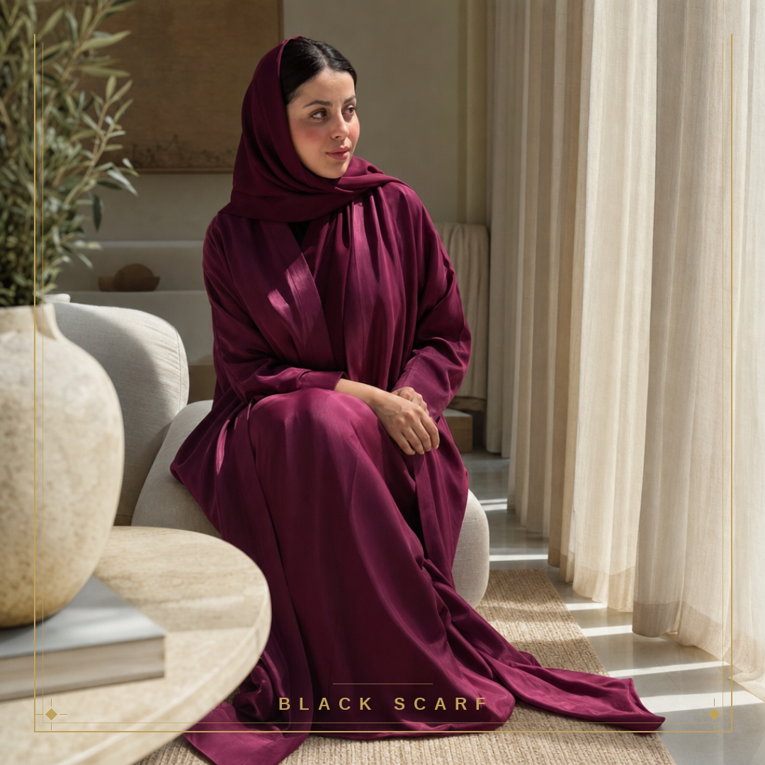 Burgundy Premium Washed Silk Abaya view 1