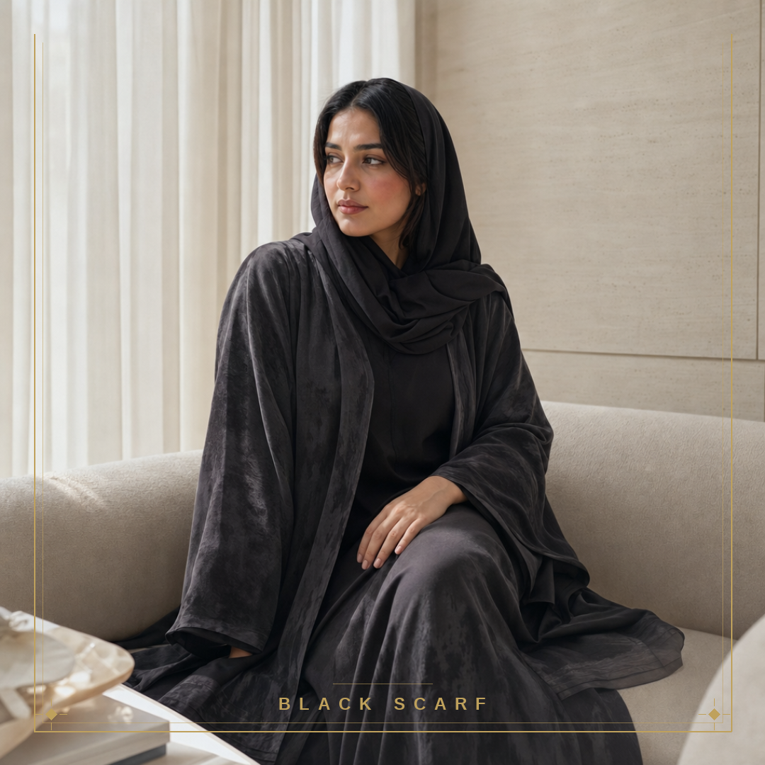 Dark Gray Washed Silk Abaya view 1