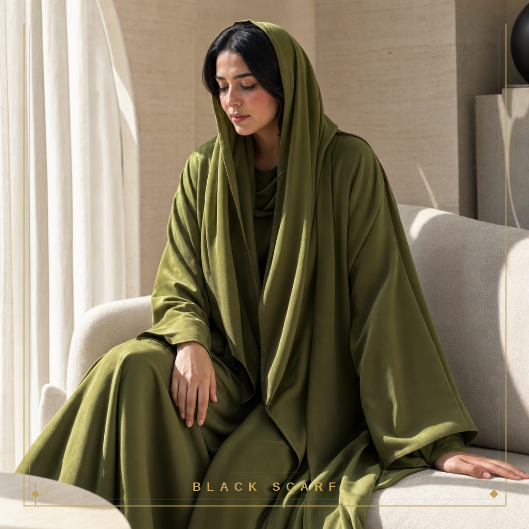 Sage Green Light Silk Abaya view 1