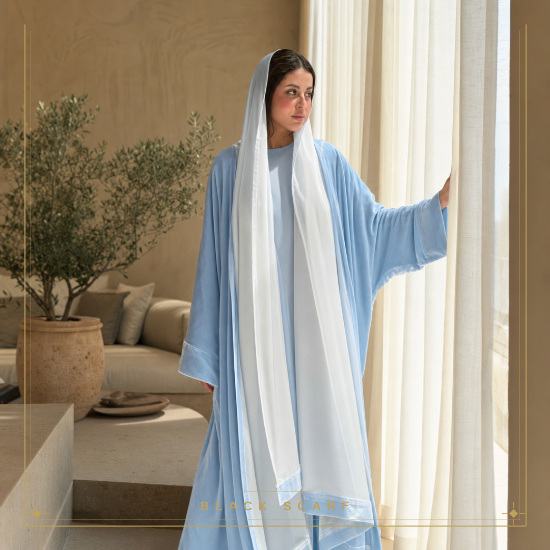 Light Blue French Velvet Abaya view 1