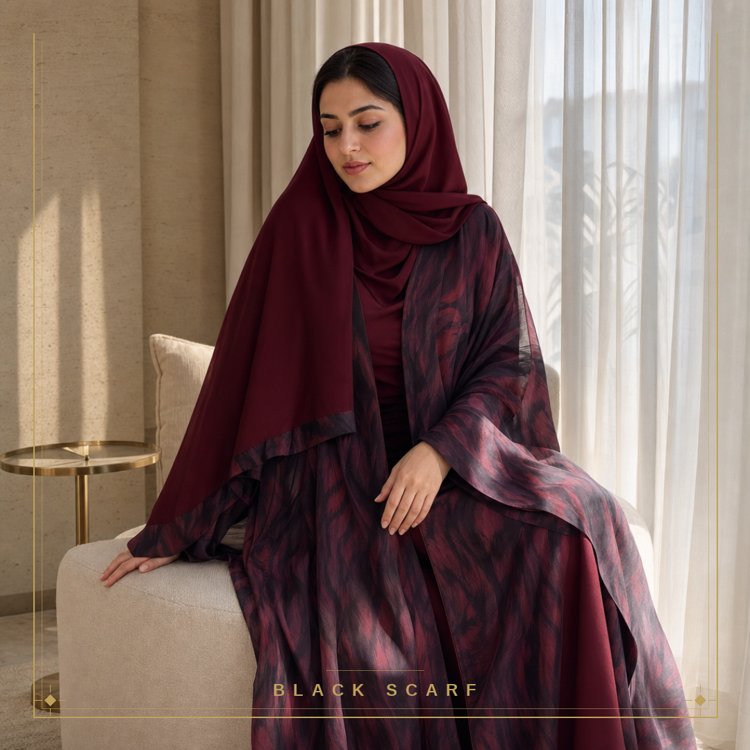 Burgundy Turkish Bisht Abaya view 1
